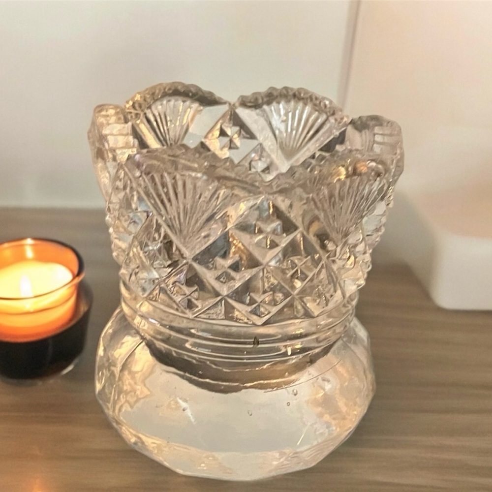 Vintage Westmoreland Glass Clear Crystal Toothpick Holder Diamond Fan Design